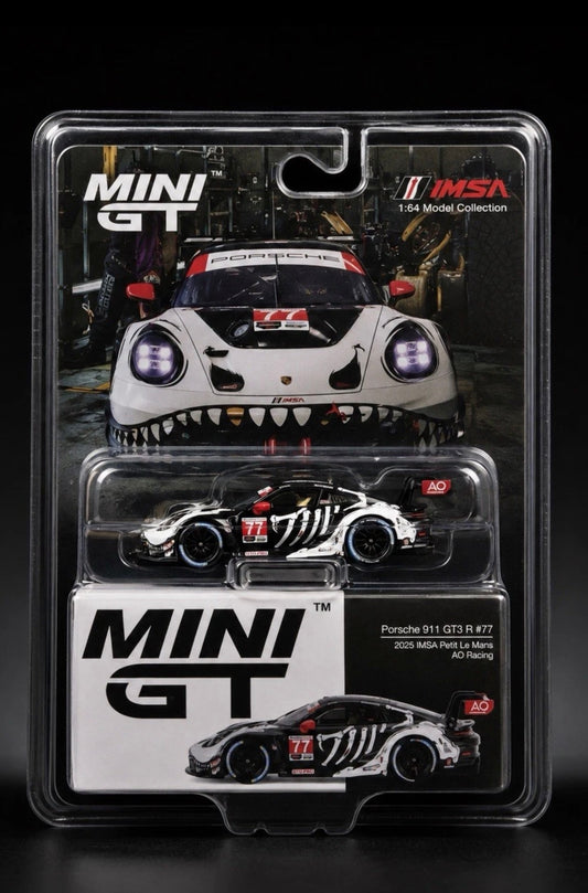 MiniGT - Porsche 911 GT3 R #77 AO Racing 2025 IMSA Petit Le Mans - “Skeleton Rexy”