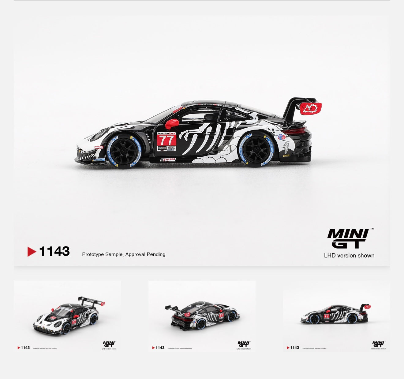 MiniGT - Porsche 911 GT3 R #77 AO Racing 2025 IMSA Petit Le Mans - “Skeleton Rexy”