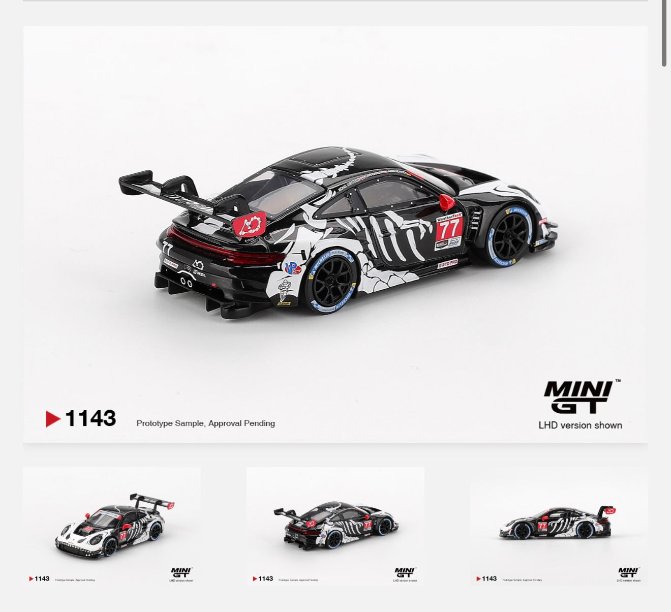 MiniGT - Porsche 911 GT3 R #77 AO Racing 2025 IMSA Petit Le Mans - “Skeleton Rexy”